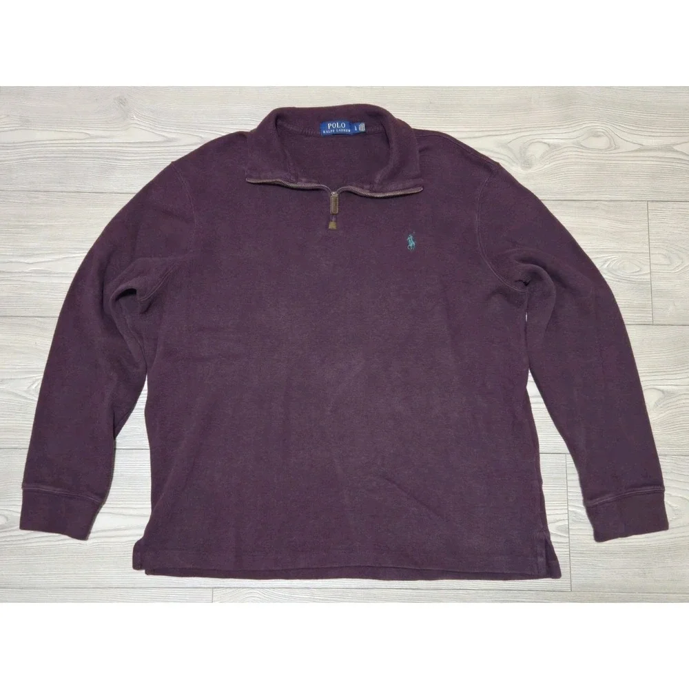 Polo Ralph Lauren Purple Maroon 1/4 Zip Pullover Sweatshirt Large 100% Cotton